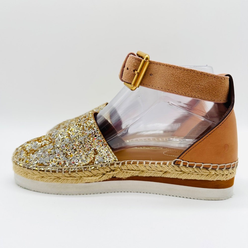 See by Chloe Glyn Gold Glitter Espadrille Wedge Sandal Size EU 37 - Picture 6 of 16